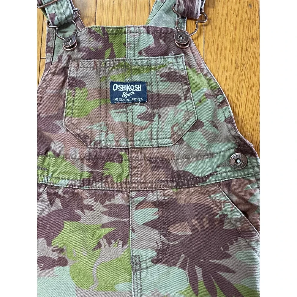 OshKosh Bgosh Kids Dinosaur Camo Overalls Green Brown Vestbak 12 Months